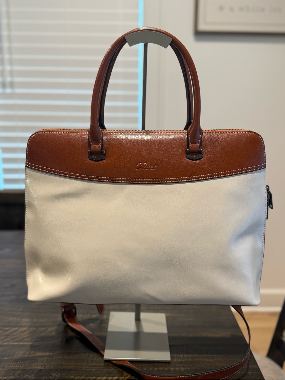 Cluci Two-Tone Leather briefcase/ Tote Bag
